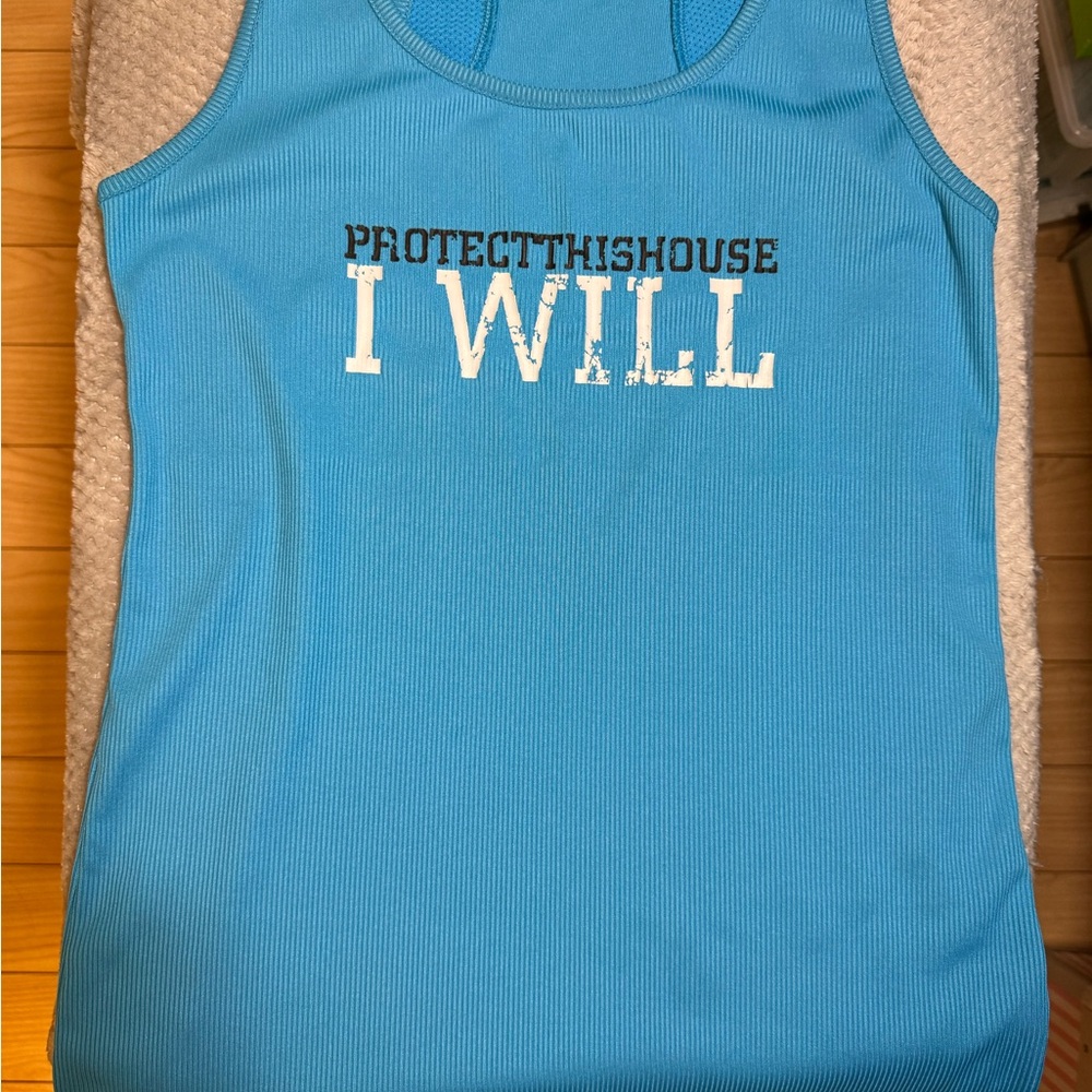 UA medium blue tank with logo. Perfect for working out or running to the store.